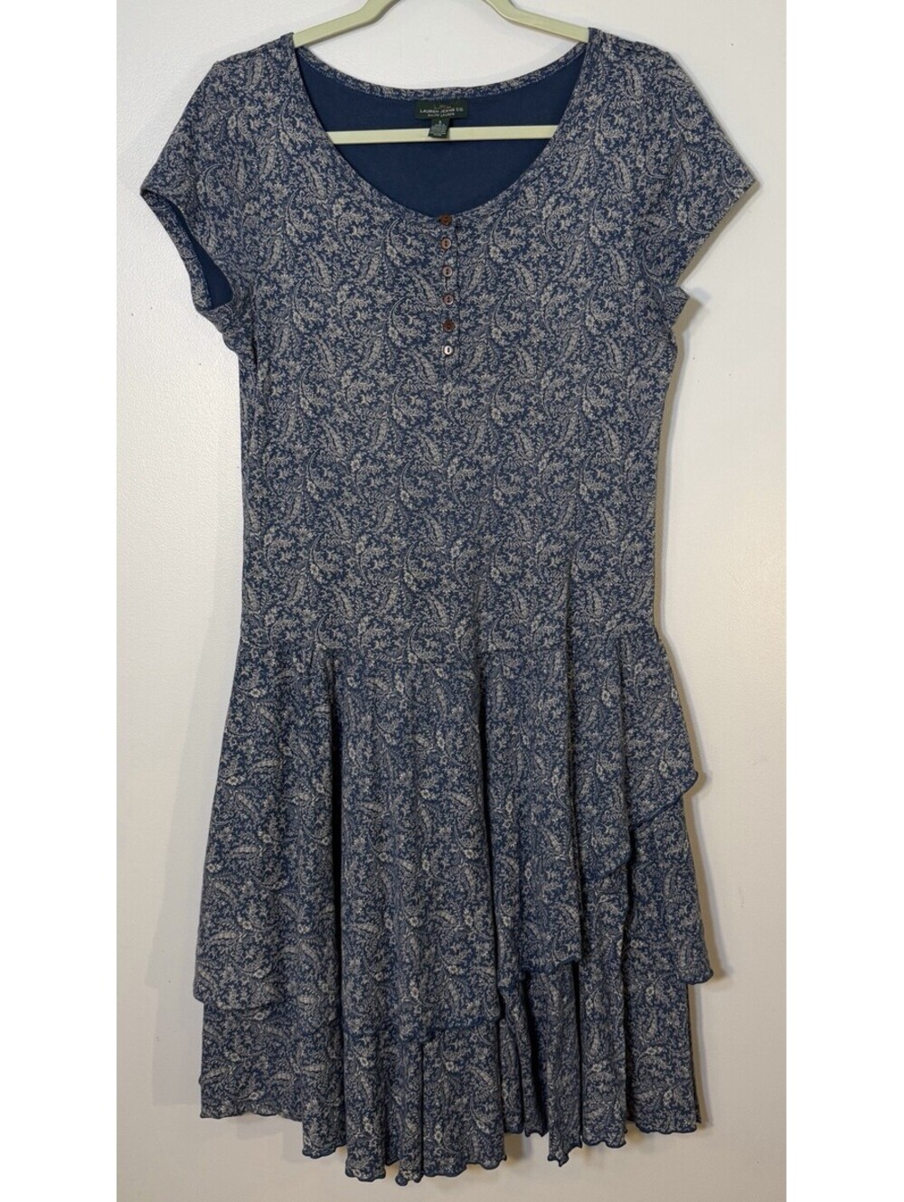 Lauren Ralph Lauren Paisley Henley Dress Women’s Small Blue Ruffled Cottagecore